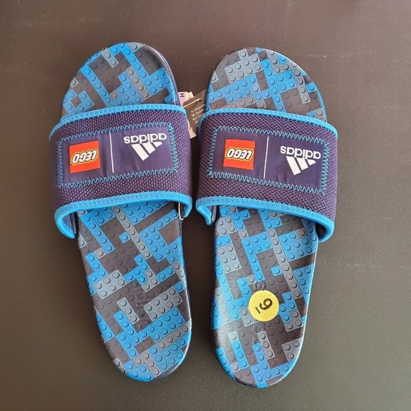 NEW Adidas Men's Adilette Comfort LEGO Slide Dark Blue / White SIZE 9 Women 10 - Picture 1 of 3